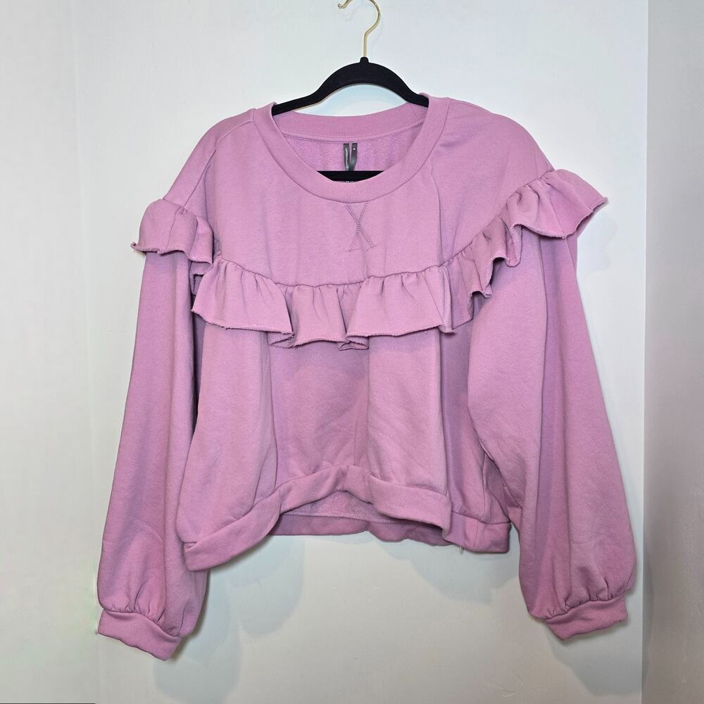 Anthropologie Sweatshirt Womens M Pink Pullover Ruffle Details Long Sleeve - Picture 2 of 9